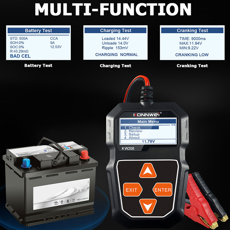 KONNWEI KW208 Car Battery Test - đánh giá và giá Power Tools English